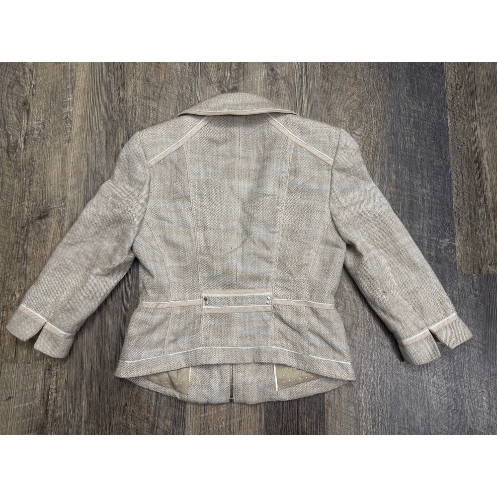 White House Black Market Tweed Zip Moto‎ Jacket Blazer Neutral Beige Size 2 - Picture 6 of 6